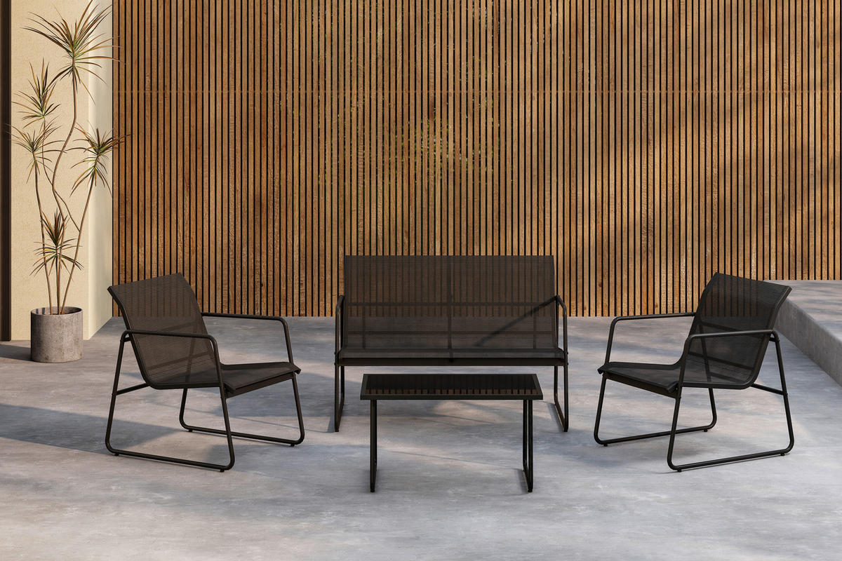 LOUNGEGRUPP 4 delar  - svart, Klassisk, metall/glas