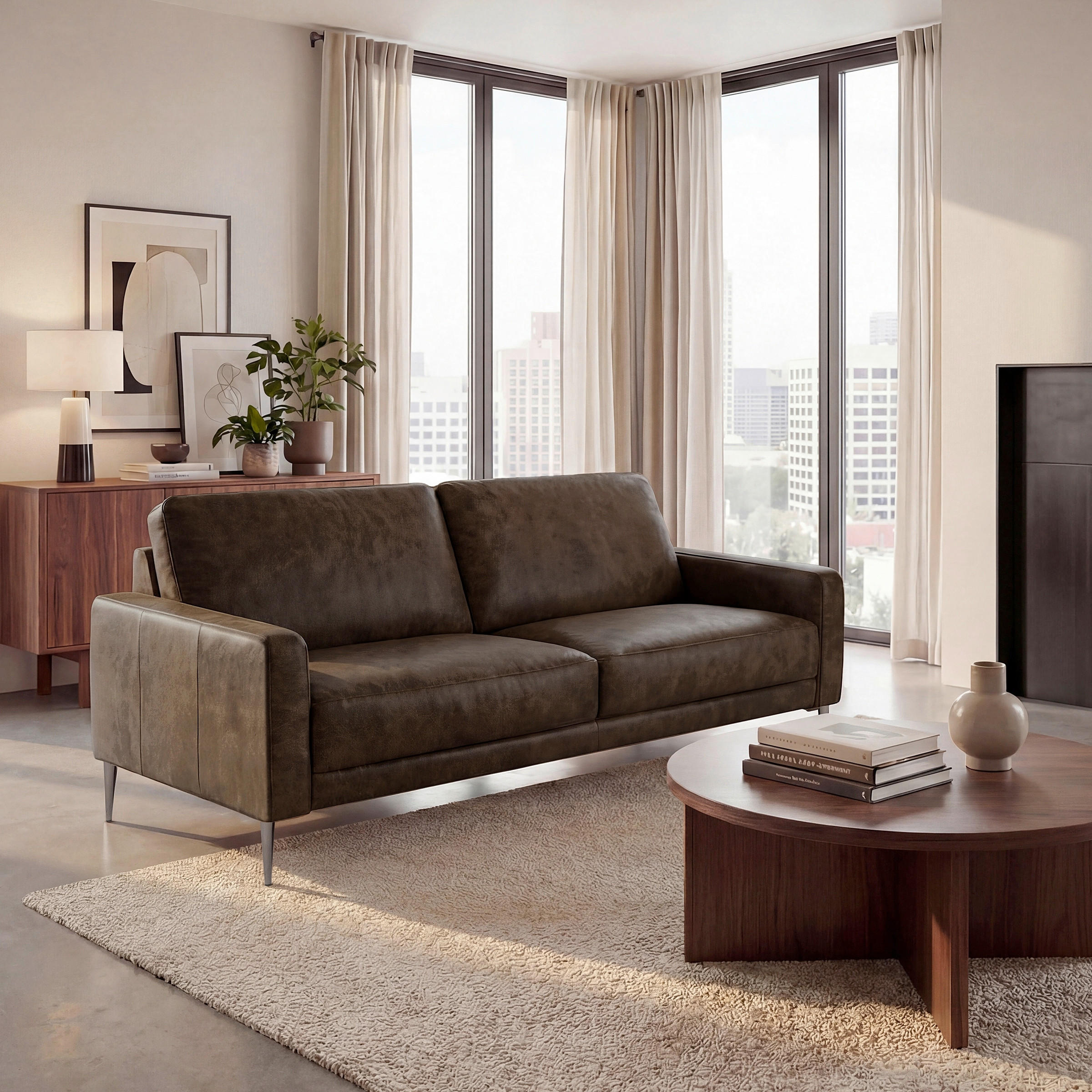 2-SITZER-SOFA SPRING Dunkelbraun Echtleder Lederlook  - Dunkelbraun/Schwarzchrom, Design, Leder/Textil (157/85/92cm) - Livetastic