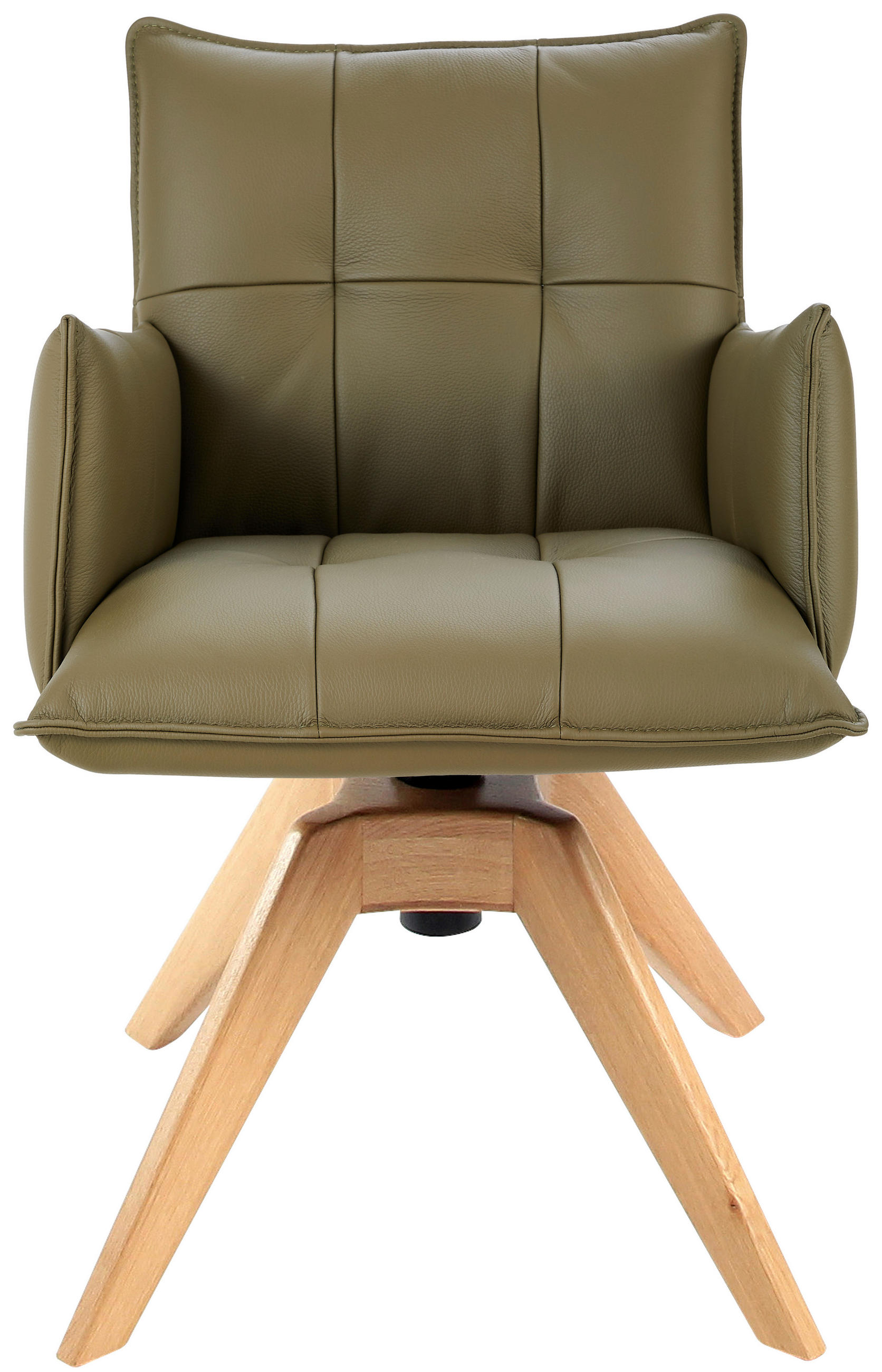 ARMLEHNSTUHL  in Echtleder pigmentiert  - Eichefarben/Olivgrün, Design, Leder/Holz (86/57/65cm) - Valnatura