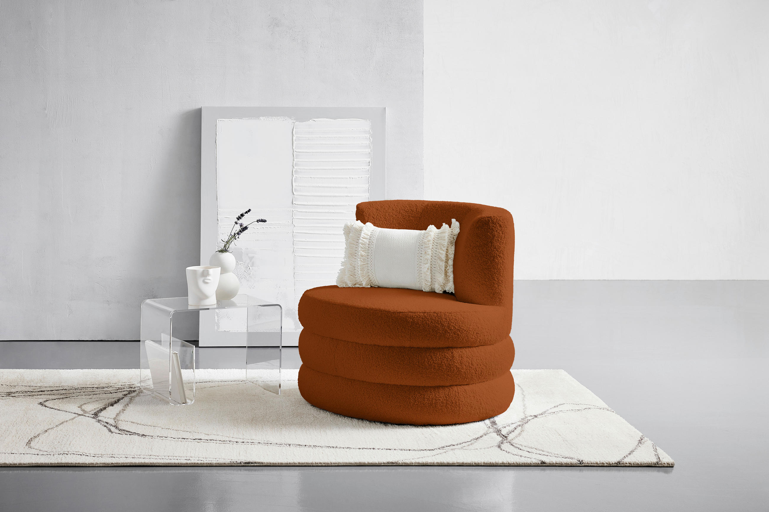 DESIGNSESSEL in Flachgewebe, Teddystoff Rostfarben  - Edelstahlfarben/Rostfarben, Trend, Textil/Metall (90/82/85cm) - Livetastic