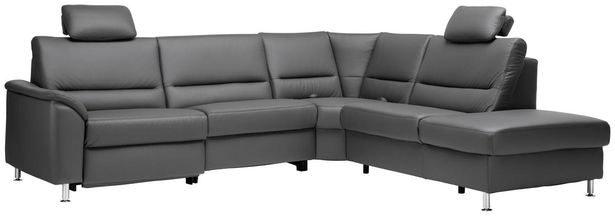 ECKSOFA in Echtleder Grau  - Alufarben/Grau, Konventionell, Leder/Metall (290/249cm) - Beldomo Premium