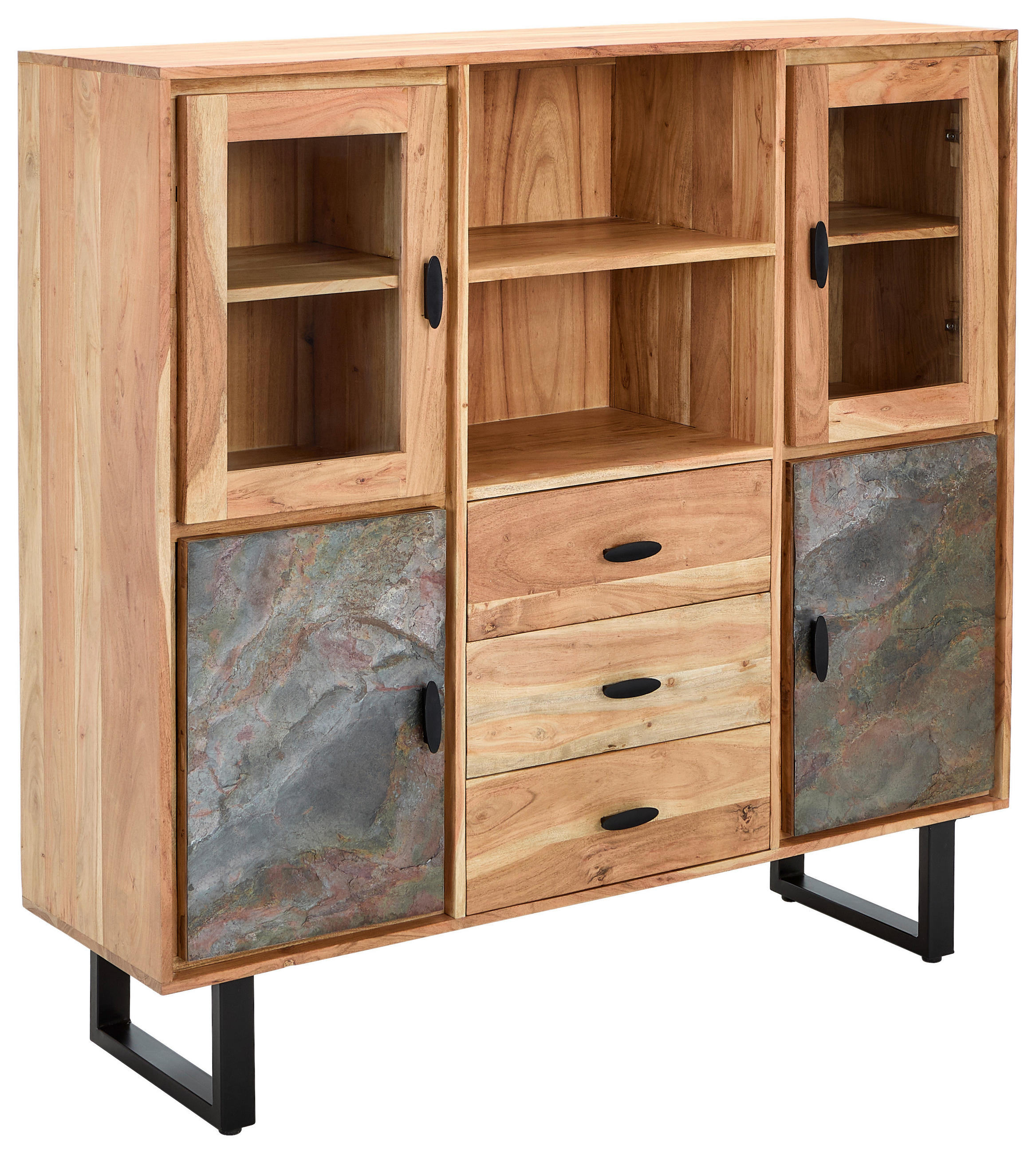 Tallinn Highboard Bissau  in 140/135/40 cm  - Goldfarben/Naturfarben, Natur, Glas/Holz (140/135/40cm) - Livetastic