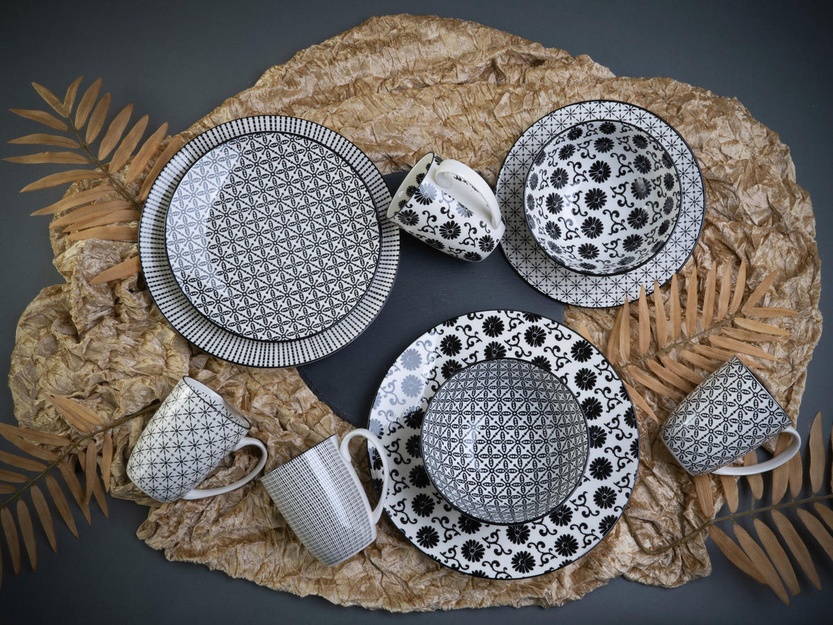 KOMBINOVANÝ SERVIS, 16-dielne, pórovina - čierna/biela, Basics, keramika (36/32/35cm) - Creatable