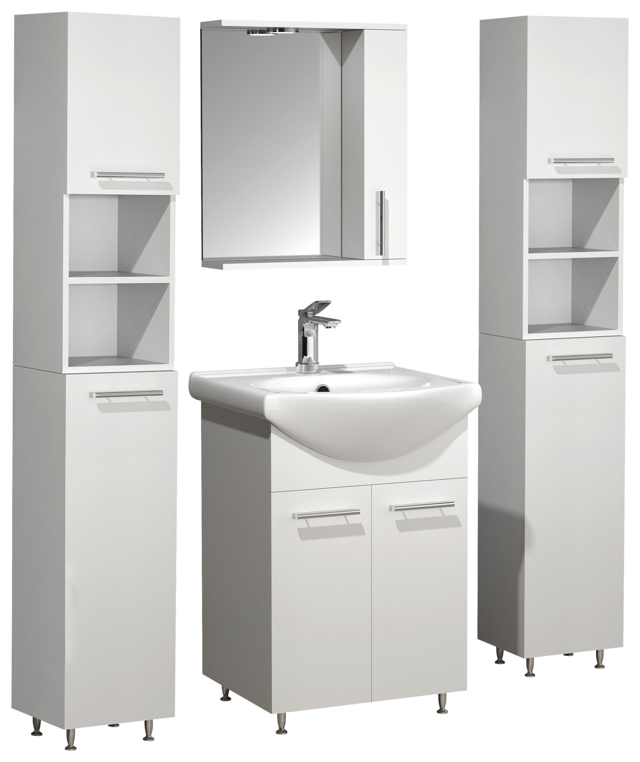 BADEZIMMER 5-teilig  in 110 cm  - Weiss/Silberfarben, Modern, Glas/Keramik (110cm) - MID.YOU