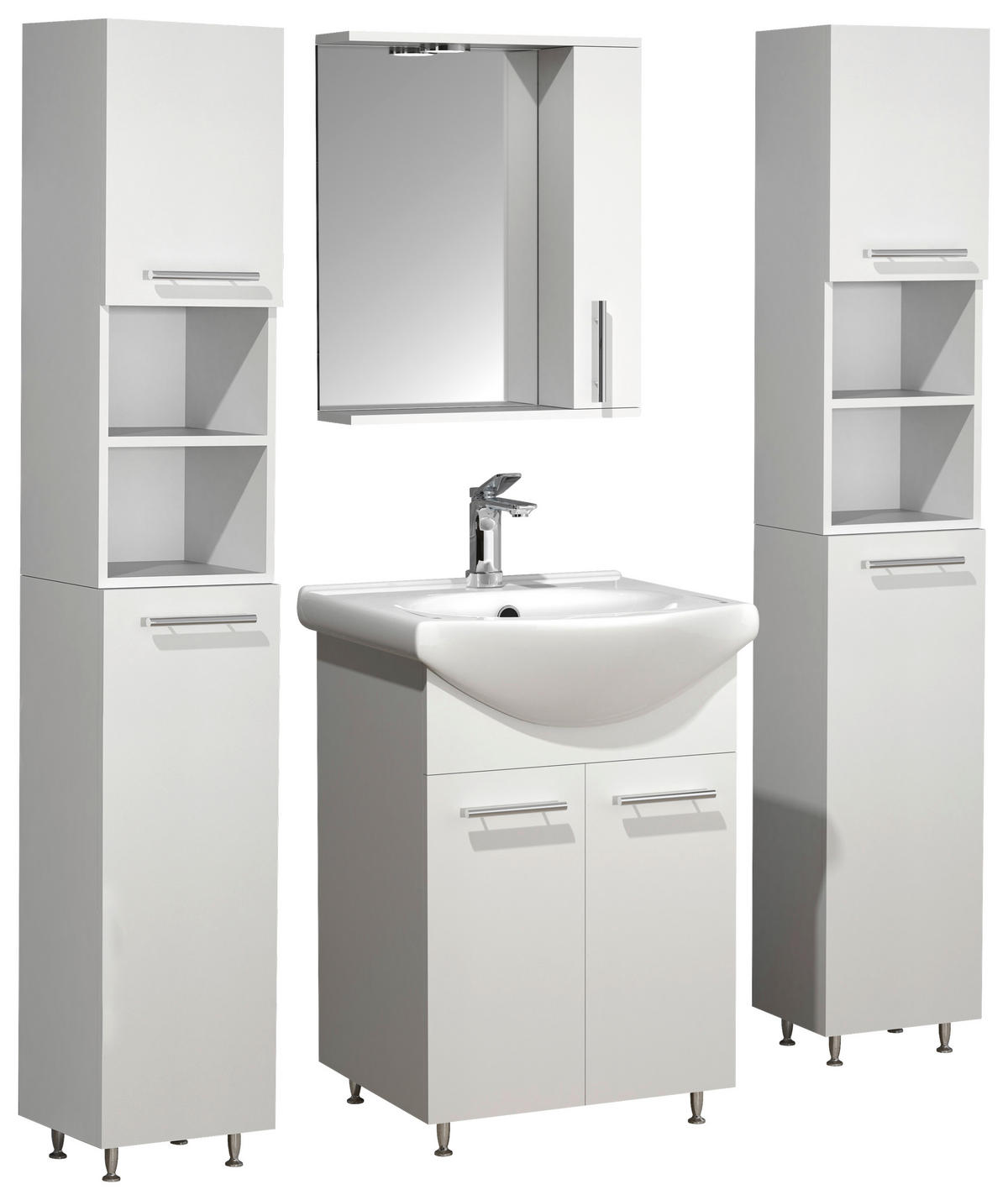 BADEZIMMER 5-teilig  in 110 cm  - Weiss/Silberfarben, Modern, Glas/Keramik (110cm) - MID.YOU