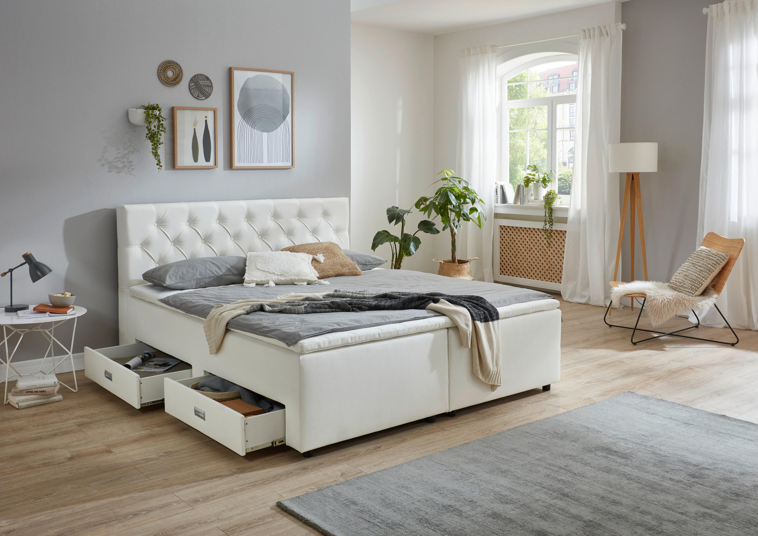 BOXBETT 180/200 cm  in Weiß  - Schwarz/Weiß, MODERN, Kunststoff/Textil (180/200cm) - MID.YOU
