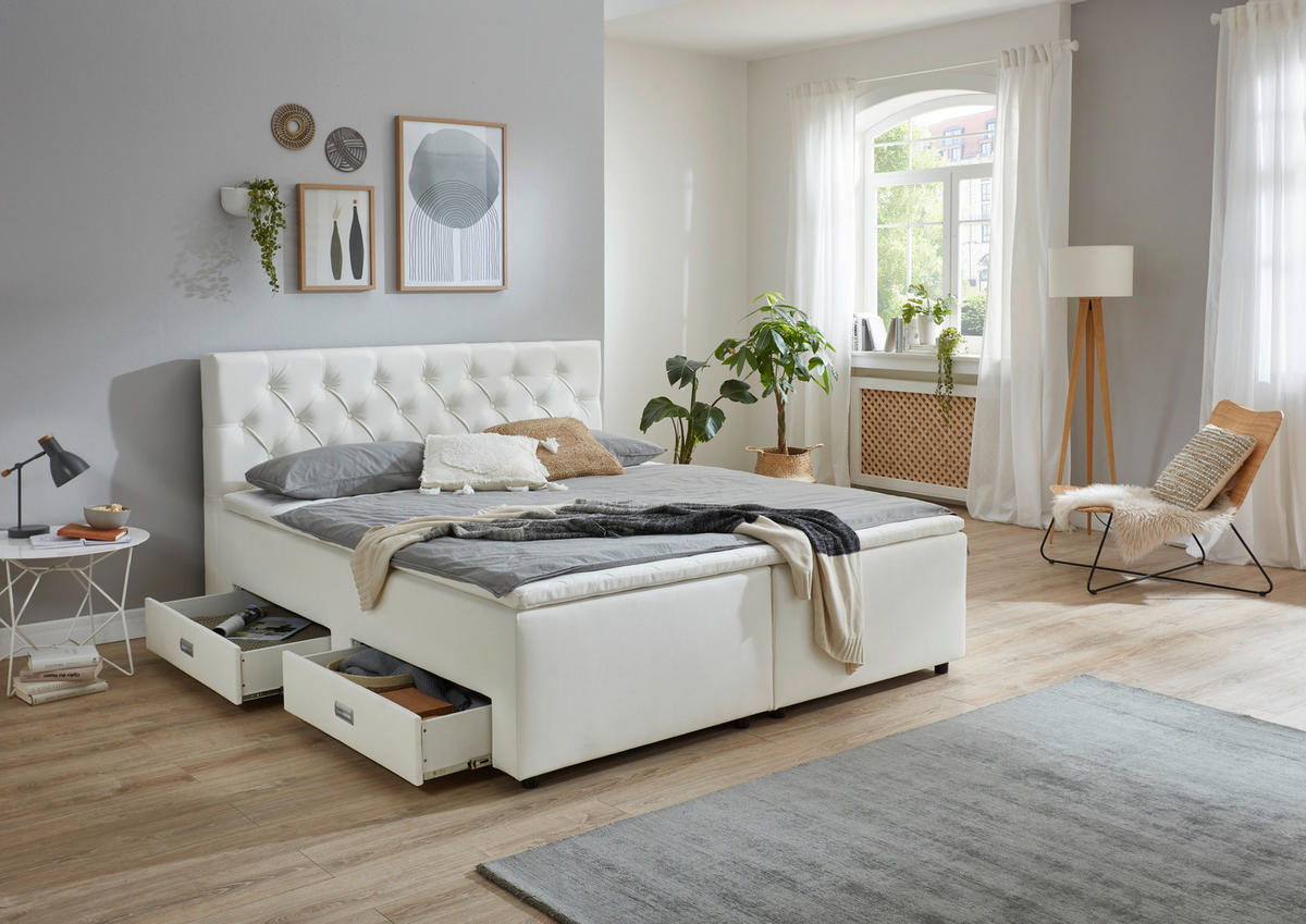 BOXBETT 180/200 cm  in Weiß  - Schwarz/Weiß, MODERN, Kunststoff/Textil (180/200cm) - MID.YOU