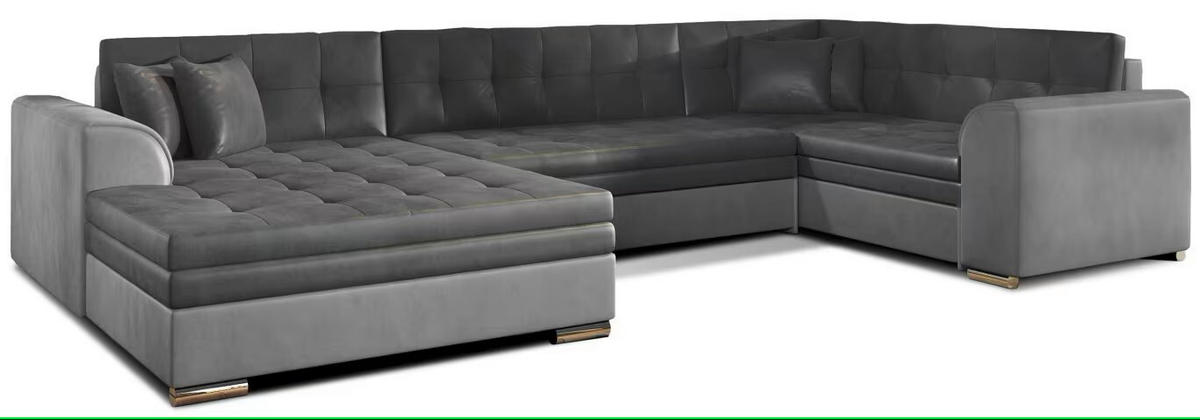 WOHNLANDSCHAFT Grau, Hellgrau Samt  - Chromfarben/Hellgrau, Design, Textil/Metall (189/338/189cm) - MID.YOU