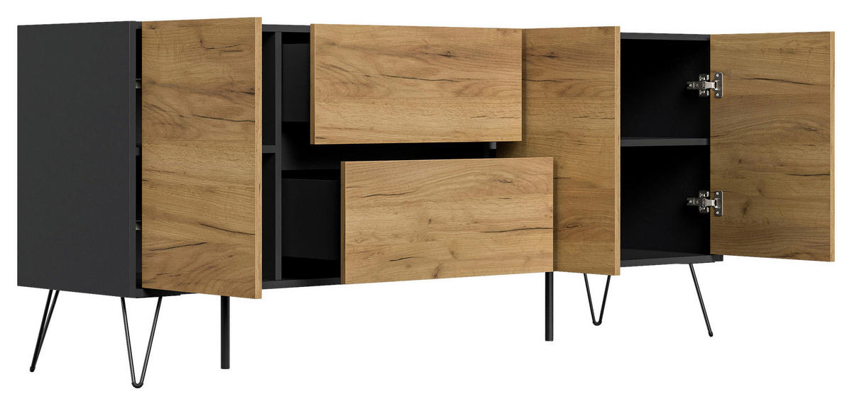 SIDEBOARD Posseik Industrial 177/75,8/42 cm 2 Schublade(n)  - Eichefarben/Graphitfarben, Design, Holzwerkstoff/Metall (177/75,8/42cm) - MID.YOU
