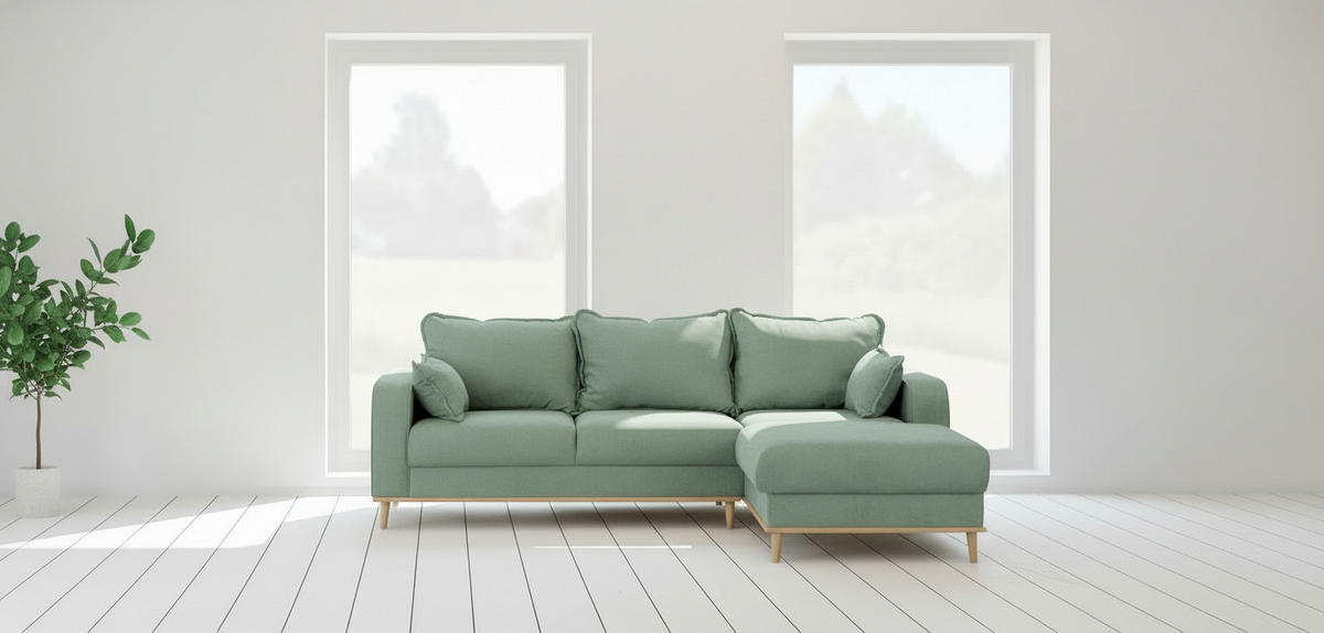 ECKSOFA Beata in Mikrofaser Mintgrün  230/150 cm  - Wengefarben/Mintgrün, Design, Holz/Textil (230/150cm) - Livetastic