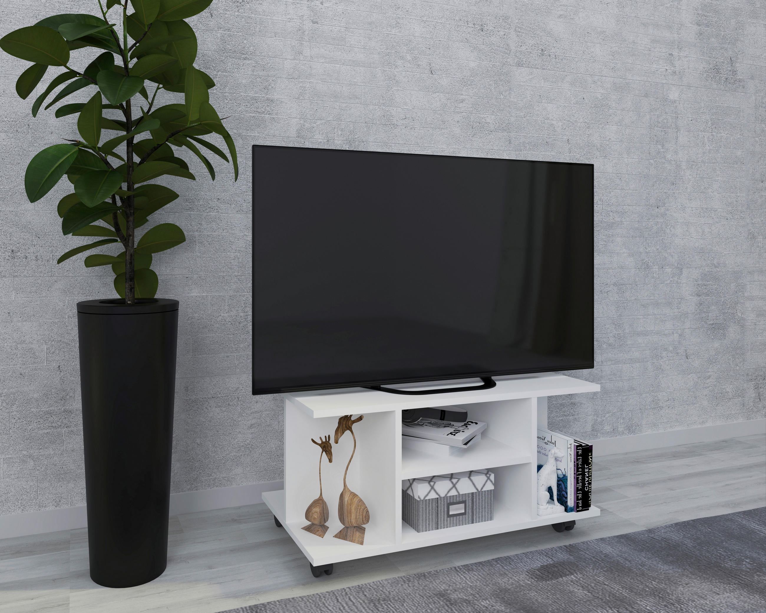 TV-RACK Holzwerkstoff Weiß  - Weiß, MODERN, Holzwerkstoff/Kunststoff (80/40/40cm) - MID.YOU
