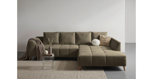 ECKSOFA in Flachgewebe Braun  306/202 cm  - Buchefarben/Braun, KONVENTIONELL, Holz/Textil (306/202cm) - Carryhome