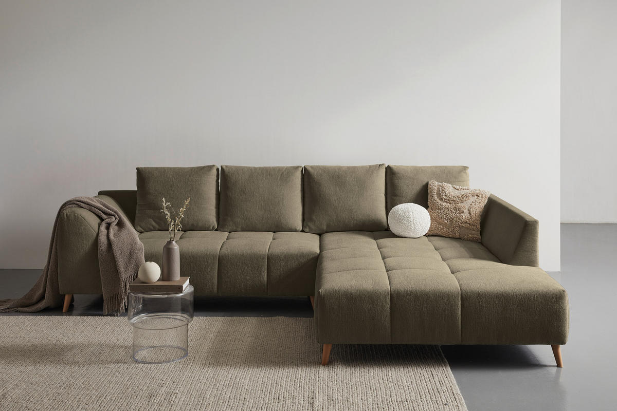 ECKSOFA in Flachgewebe Braun  306/202 cm  - Buchefarben/Braun, KONVENTIONELL, Holz/Textil (306/202cm) - Carryhome