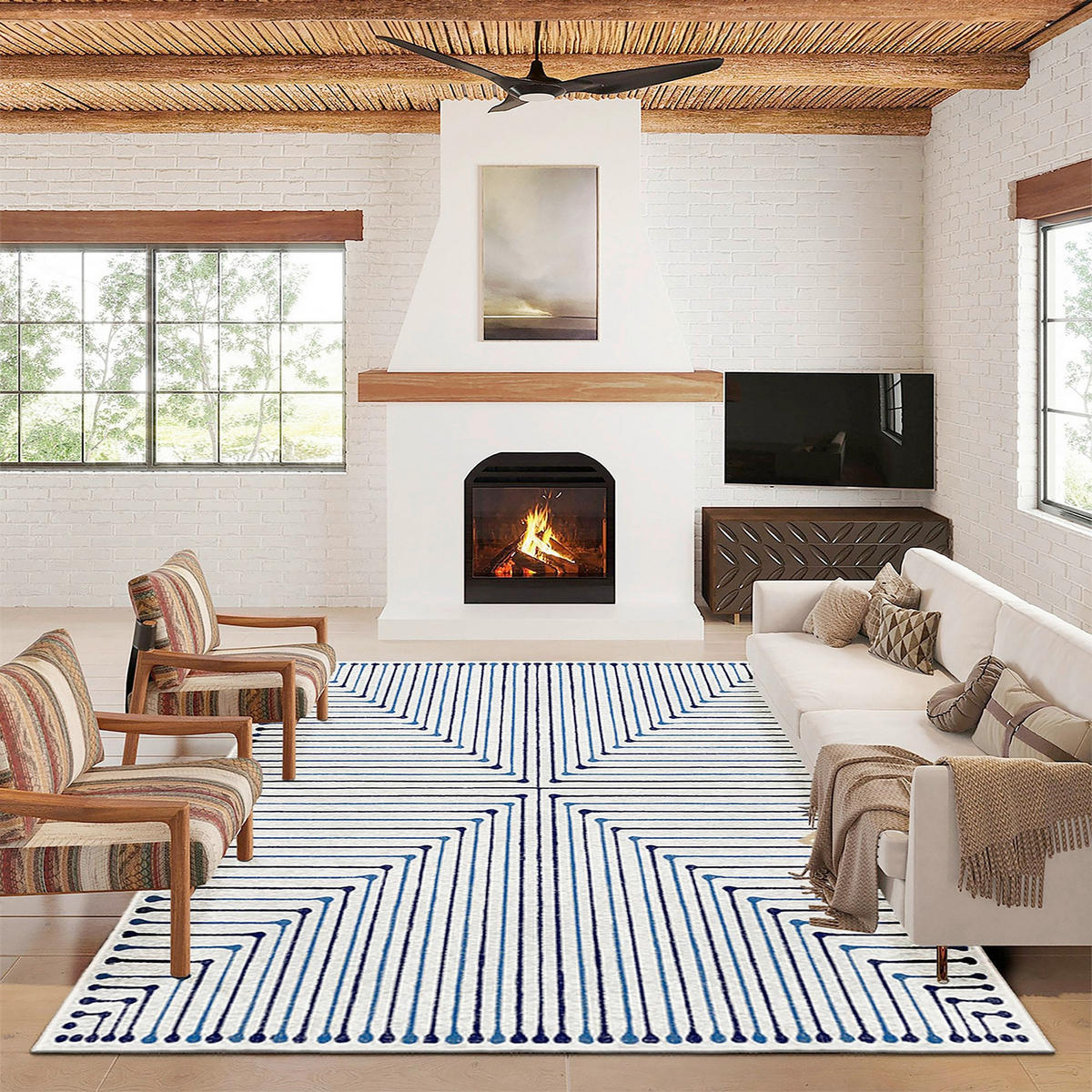 FLACHWEBETEPPICH Wohnzimmer 160/230 cm Kece-Fr67 Blau rechteckig  - Blau, Basics, Kunststoff (160/230cm)