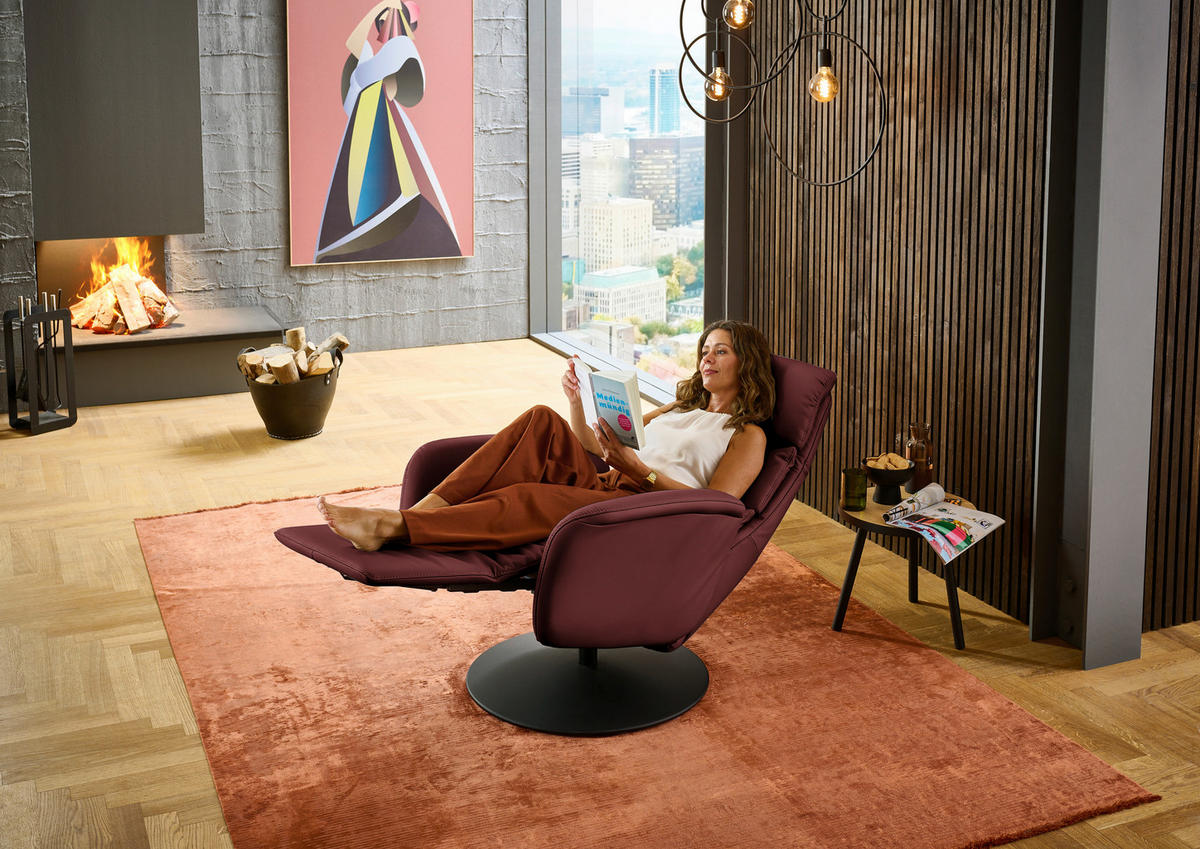 RELAXSESSEL in Leder Brombeere  - Brombeere/Schwarz, Design, Leder/Metall (76/108/86cm) - Dieter Knoll