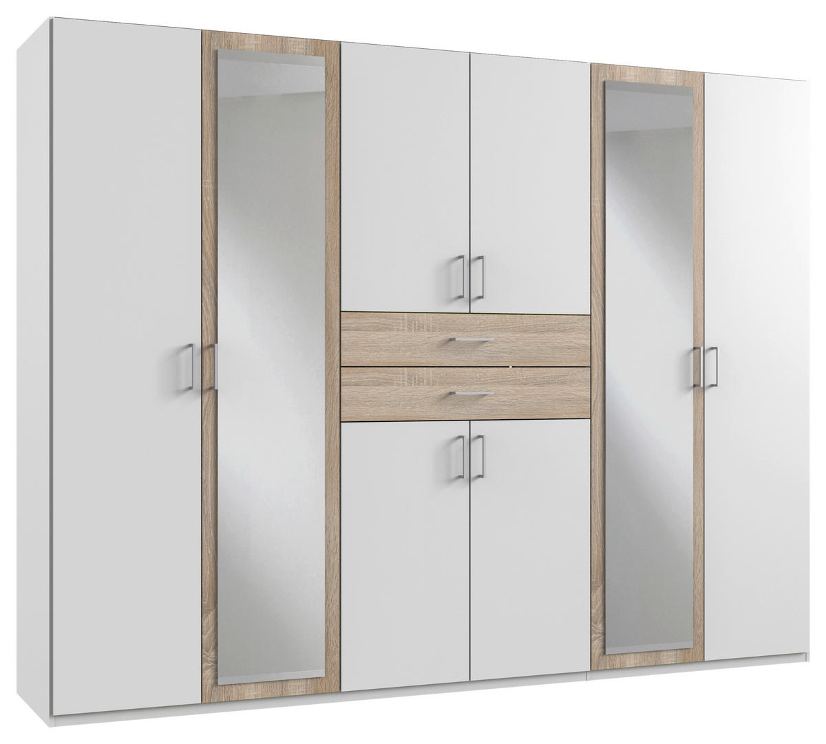 KLEIDERSCHRANK  in Weiß, Eichefarben  - Eichefarben/Alufarben, KONVENTIONELL, Glas/Holzwerkstoff (270/208/58cm) - Carryhome