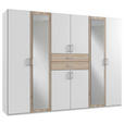 KLEIDERSCHRANK  in Weiß, Eichefarben  - Eichefarben/Alufarben, KONVENTIONELL, Glas/Holzwerkstoff (270/208/58cm) - Carryhome