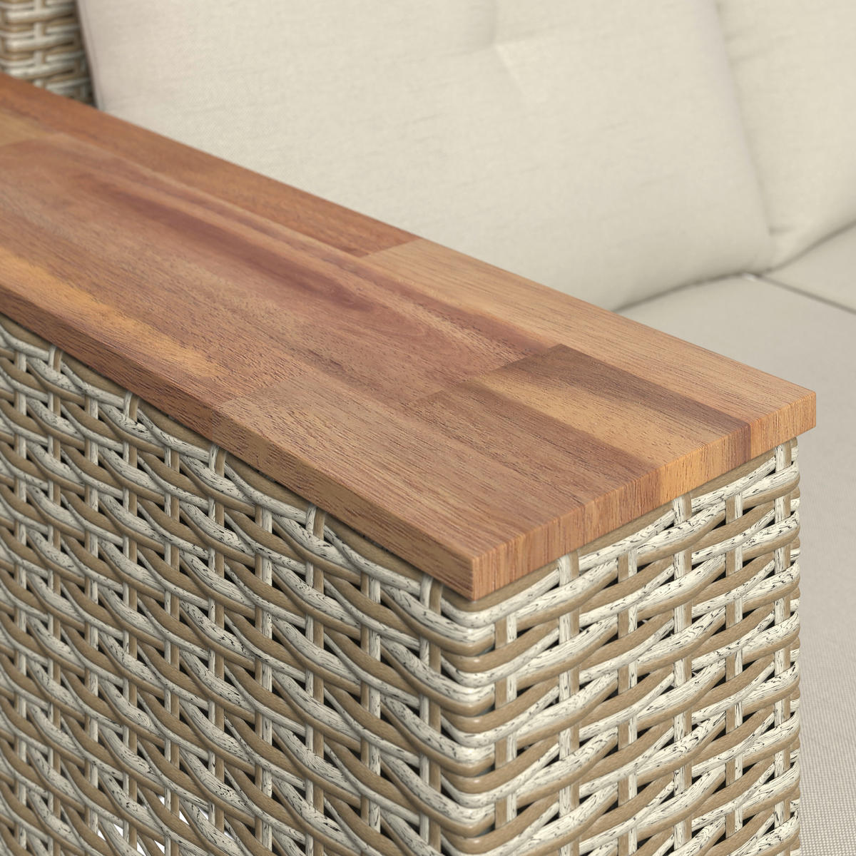 GARTENSET 3-teilig Webstoff Akaziemassiv Stahl 3-teilig  - Beige/Akaziefarben, MODERN, Holz/Kunststoff (118/184cm) - Ambia Garden