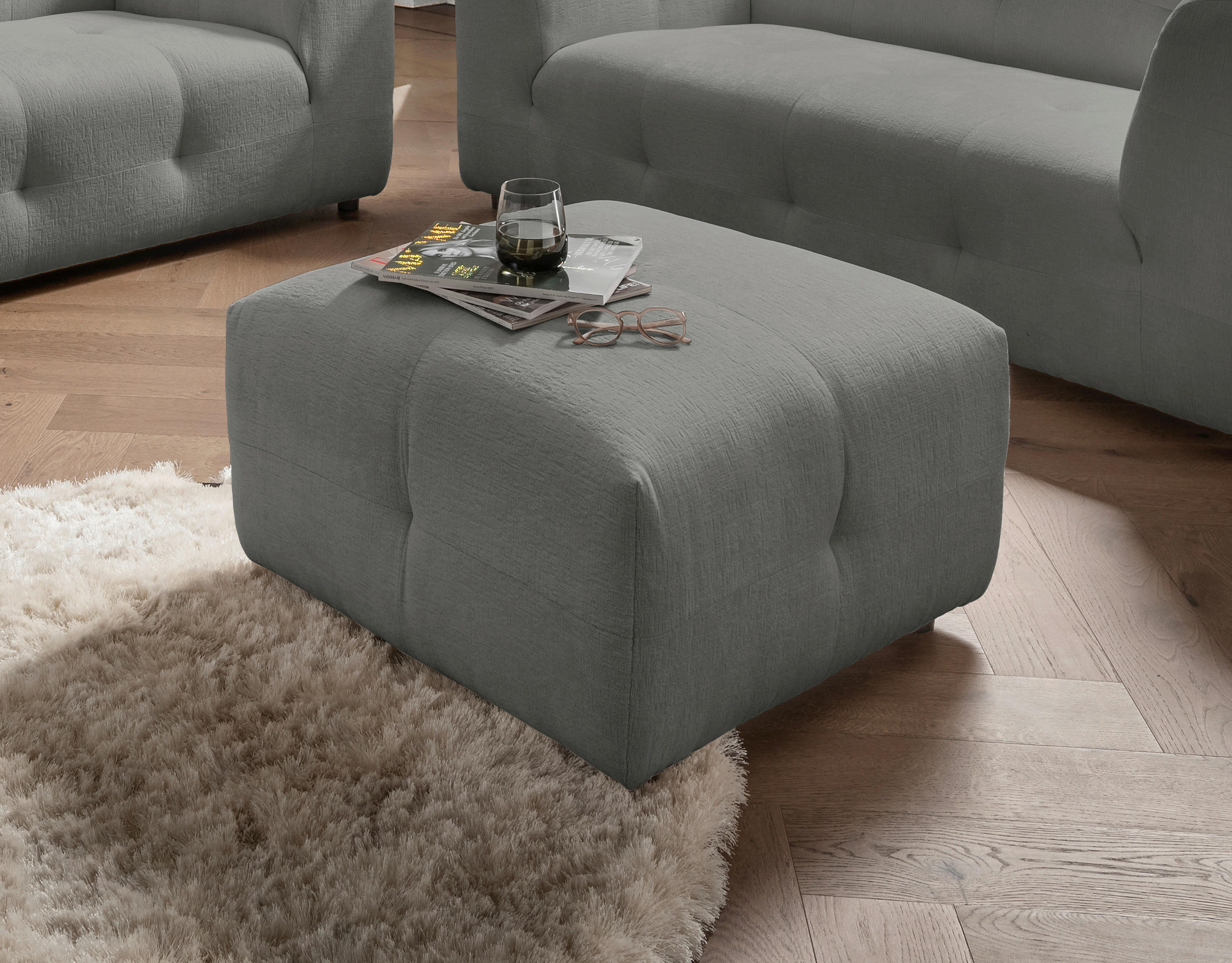 HOCKER in Textil Graubraun  - Graubraun/Schwarz, Design, Kunststoff/Textil (72/44/72cm) - Livetastic