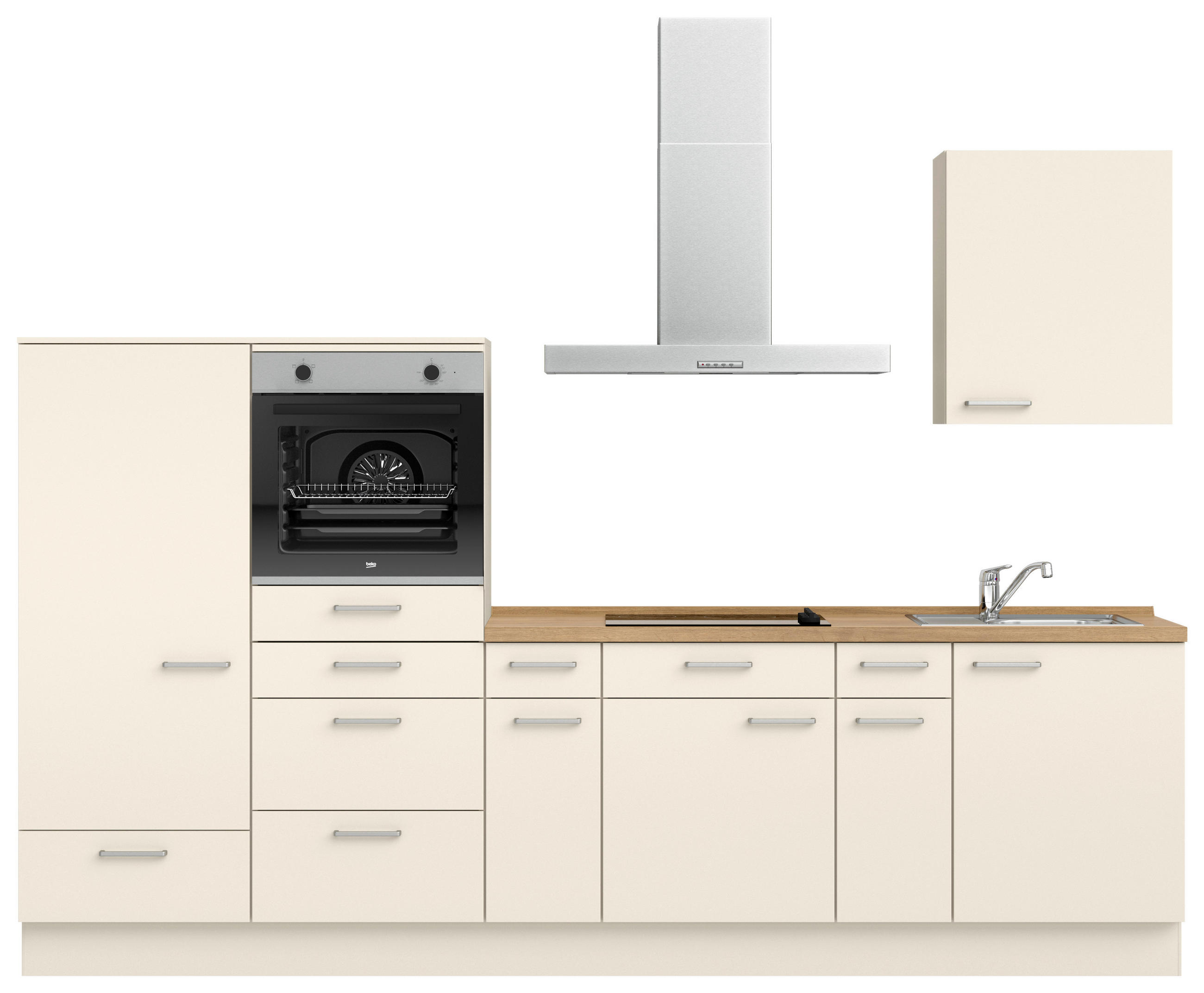 KÜCHENBLOCK 300 cm   in Eichefarben, Magnolie  - Edelstahlfarben/Eichefarben, MODERN, Holzwerkstoff/Metall (300cm) - Nobilia