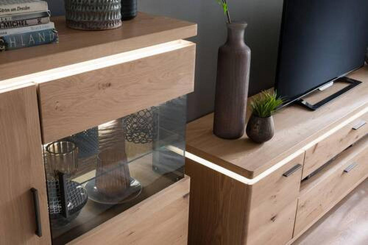WOHNWAND Barcelona  in Eichefarben  315/175/50 cm  - Eichefarben/Anthrazit, Design, Glas/Holz (315/175/50cm) - Livetastic