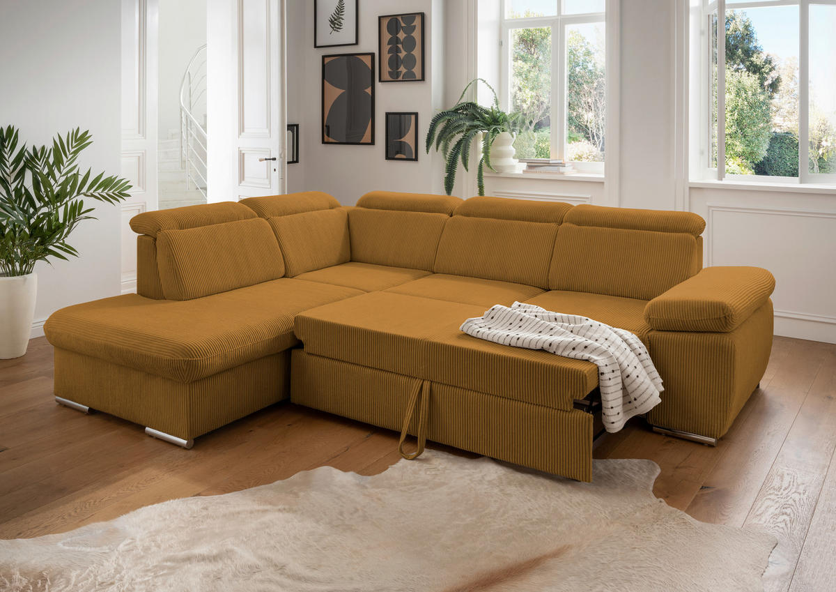 ECKSOFA in Cord Goldfarben  - Chromfarben/Goldfarben, Design, Textil/Metall (228/283cm) - Livetastic