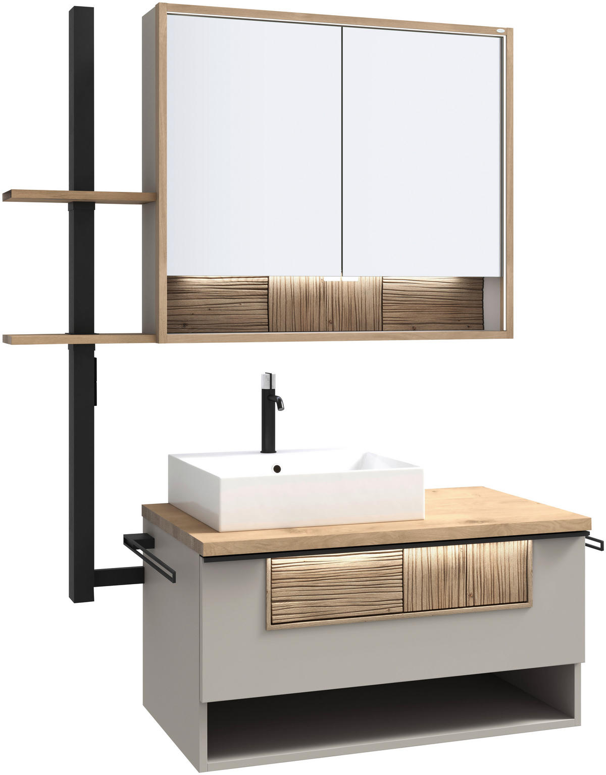 BADEZIMMER 3-teilig  in 128,5 cm  - Taupe/Wildeiche, LIFESTYLE, Glas/Holz (128,5cm) - Voglauer