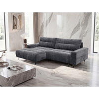 ECKSOFA PABLO Grau Struktur Bettkasten, Rückenkissen  - Schwarz/Grau, Design, Holz/Textil (160/260cm) - MID.YOU