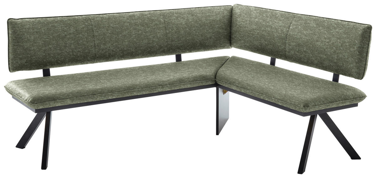ECKBANK in Metall, Textil Grün, Schwarz  - Schwarz/Grün, Modern, Textil/Metall (180/140cm) - Cantus
