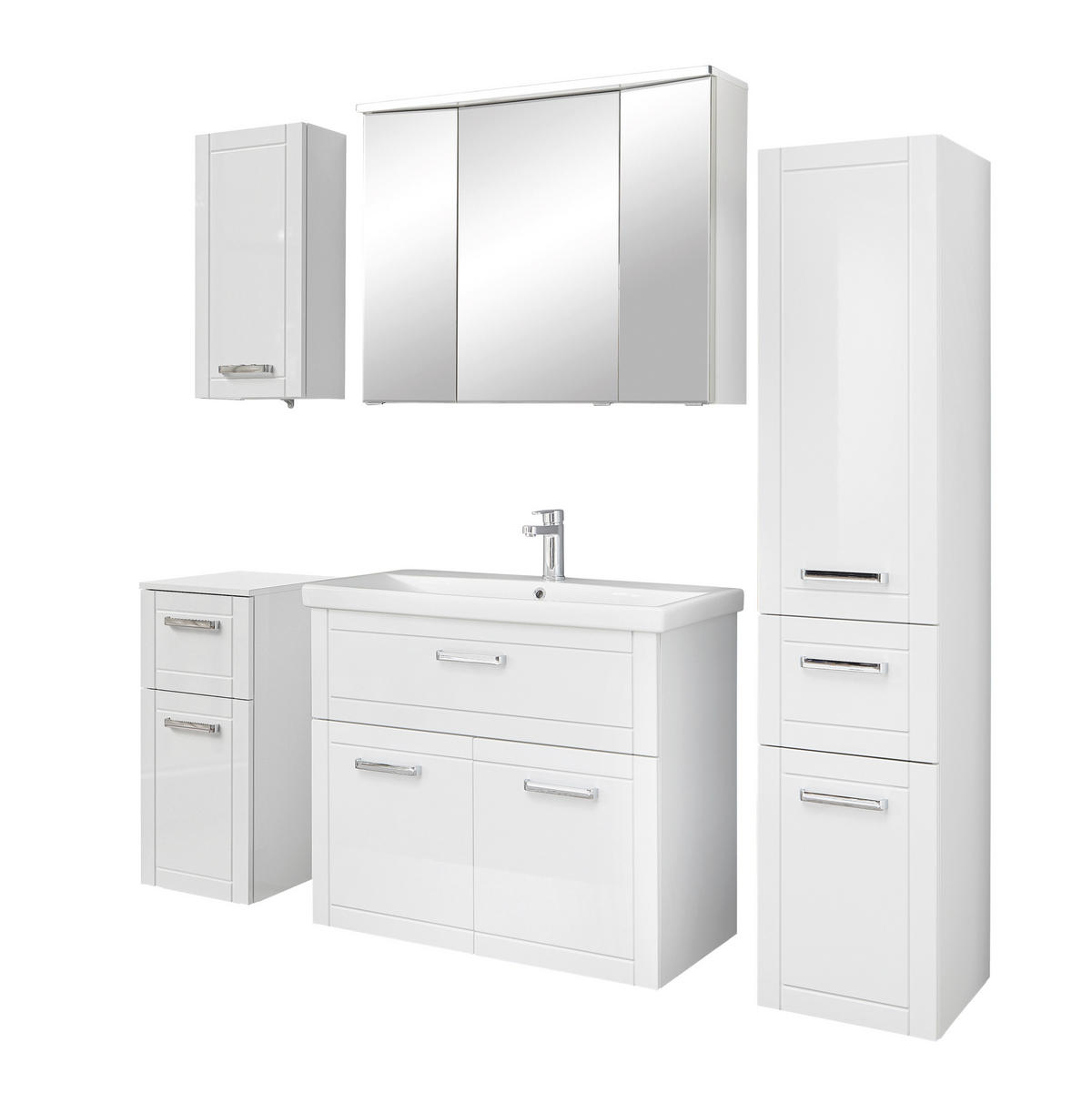 BADEZIMMER 6-teilig  in 160 cm  - Chromfarben/Weiß Hochglanz, MODERN, Glas/Keramik (160cm) - Sadena