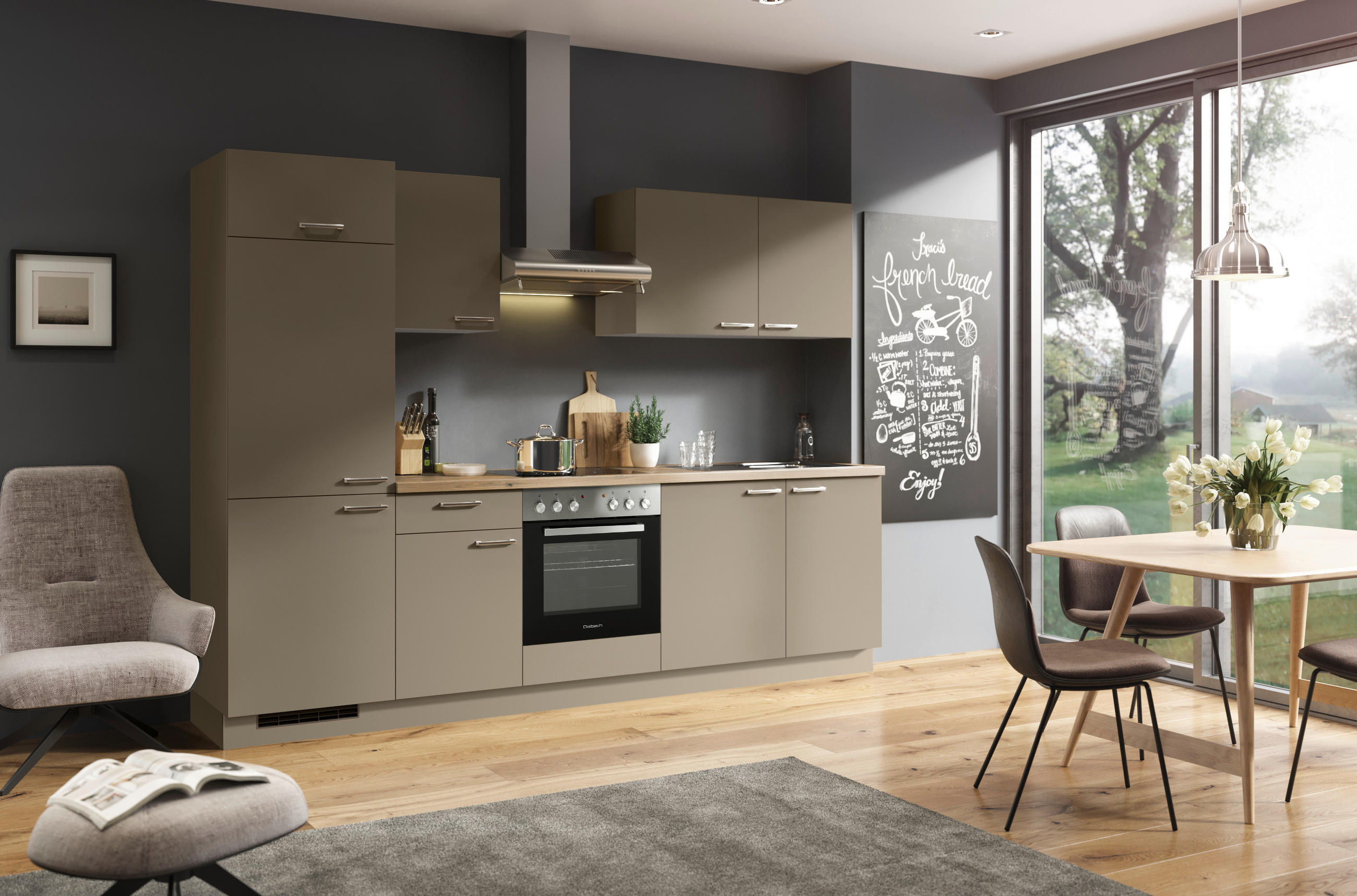 KÜCHENBLOCK 280 cm   in Graubraun  - Edelstahlfarben/Graubraun, Design, Holzwerkstoff/Metall (280cm) - Welnova
