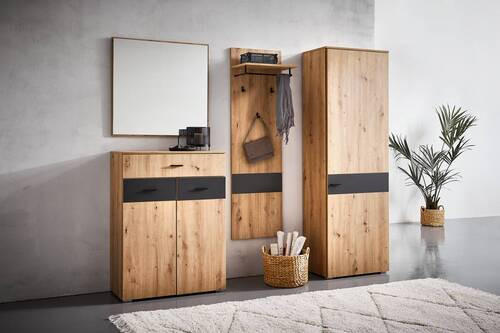 SCHUHSCHRANK Anthrazit, Eiche Artisan  - Anthrazit/Silberfarben, KONVENTIONELL, Holzwerkstoff/Kunststoff (75/109,9/38cm) - Carryhome