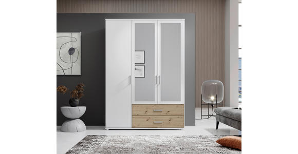 KLEIDERSCHRANK in Weiß, Eiche Artisan - Alufarben/Weiß, KONVENTIONELL, Glas/Holzwerkstoff (125/190/51cm) - Carryhome