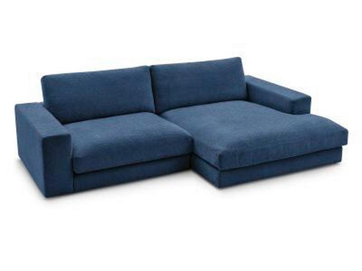 ECKSOFA Ottomane rechts  LEONARD  Dunkelblau Struktur  - Schwarz/Dunkelblau, MODERN, Kunststoff/Textil (274/159cm)