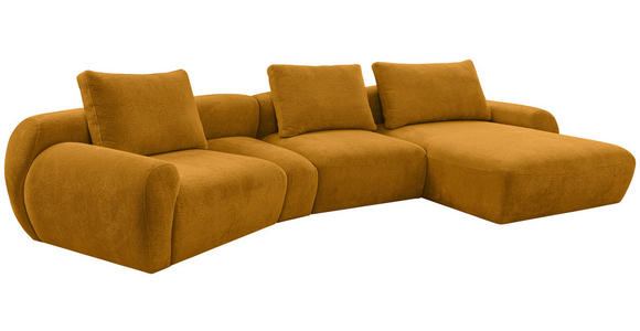 ECKSOFA  in Chenille Senfgelb Rückenkissen, Rücken echt  362/176 cm  - Senfgelb/Schwarz, KONVENTIONELL, Kunststoff/Textil (362/176cm) - Carryhome
