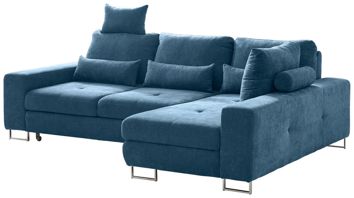 SEDEŽNA GARNITURA, gladka tkanina modra  - modra, Design, kovina/tekstil (260/188cm) - Hom`in