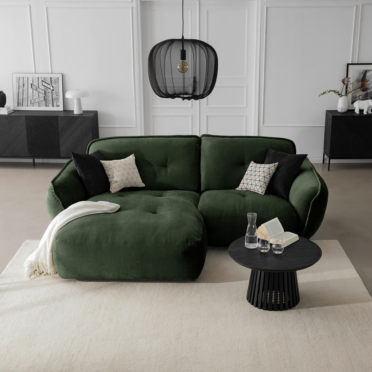 ECKSOFA in Chenille Dunkelgrün  184/269 cm  - Dunkelgrün/Schwarz, MODERN, Kunststoff/Textil (184/269cm) - Trendmanufaktur