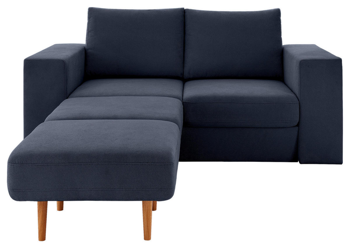 ZWEISITZER-SOFA inkl. Hocker Webstoff Dunkelblau  - Schwarz/Dunkelblau, Design, Kunststoff/Textil (172/96/107cm) - LOOKS by W.Joop
