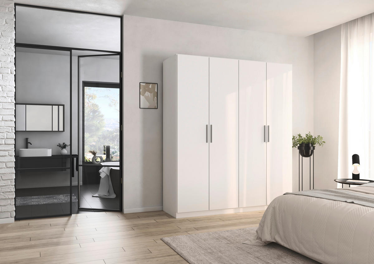 DREHTÜRENSCHRANK 181/210/54 cm,  in Weiß, 4-türig  - Alufarben/Weiß, KONVENTIONELL, Holzwerkstoff/Kunststoff (181/210/54cm) - home24