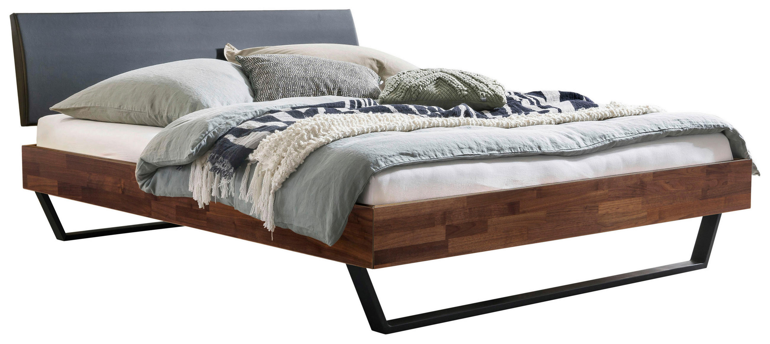 BETT 160/200 cm,  in Nussbaumfarben, gepolstertes Kopfteil,  - Anthrazit/Nussbaumfarben, Design, Holz/Metall (160/200cm) - Hasena