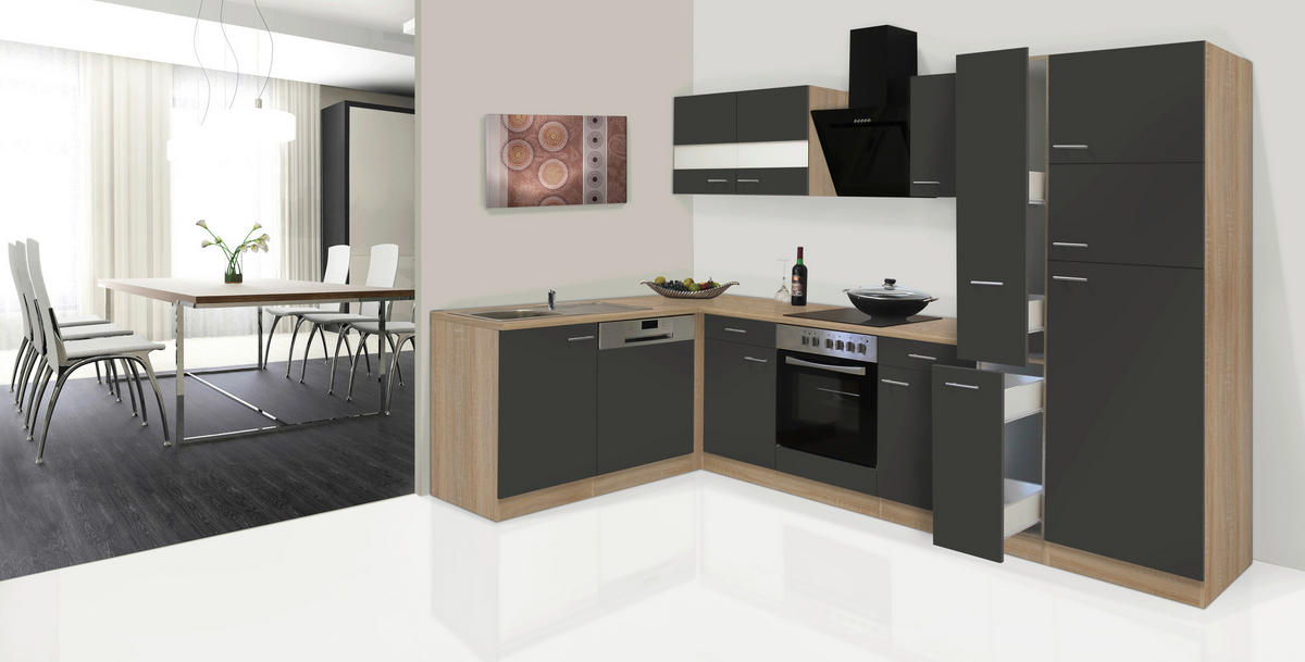 ECKKÜCHE 172/310 cm  in Grau, Eichefarben  - Eichefarben/Grau, Basics, Glas/Holzwerkstoff (172/310cm) - Respekta