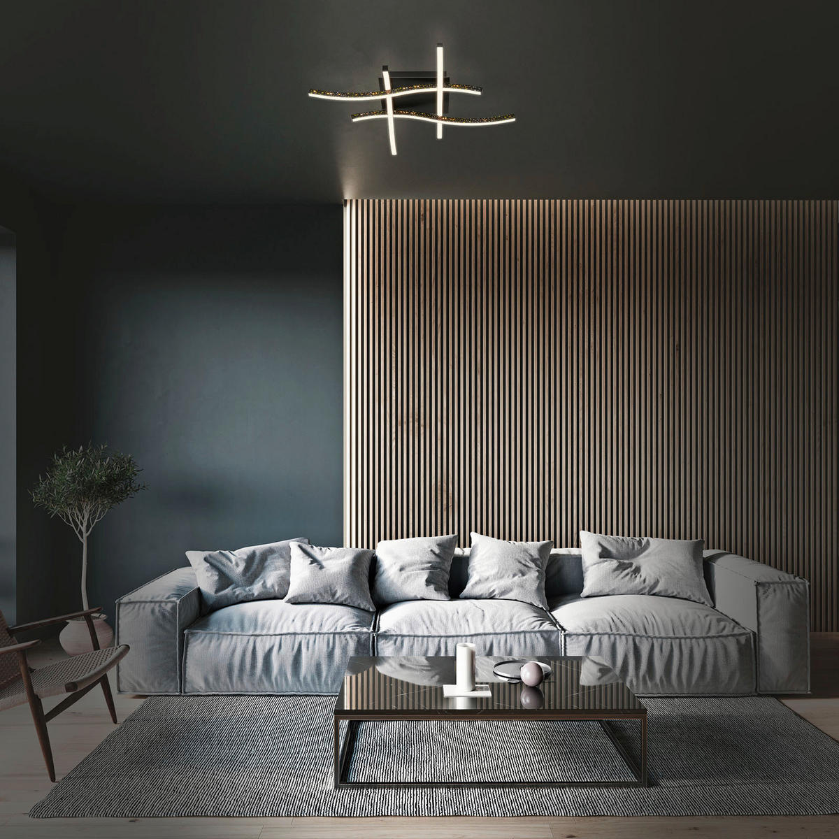 LED-DECKENLEUCHTE Rey 64,5/64,5/10 cm  - Schwarz, Design, Kunststoff/Metall (64,5/64,5/10cm)
