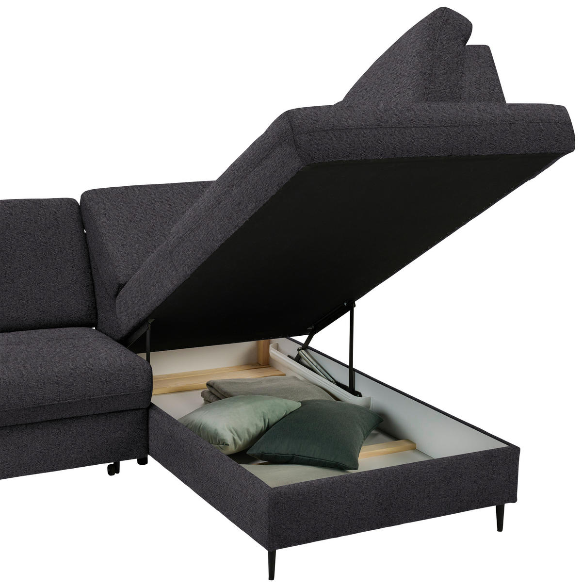 ECKSOFA in Chenille Dunkelbraun  - Dunkelbraun/Schwarz, Modern, Holz/Textil (241/184cm) - Carryhome