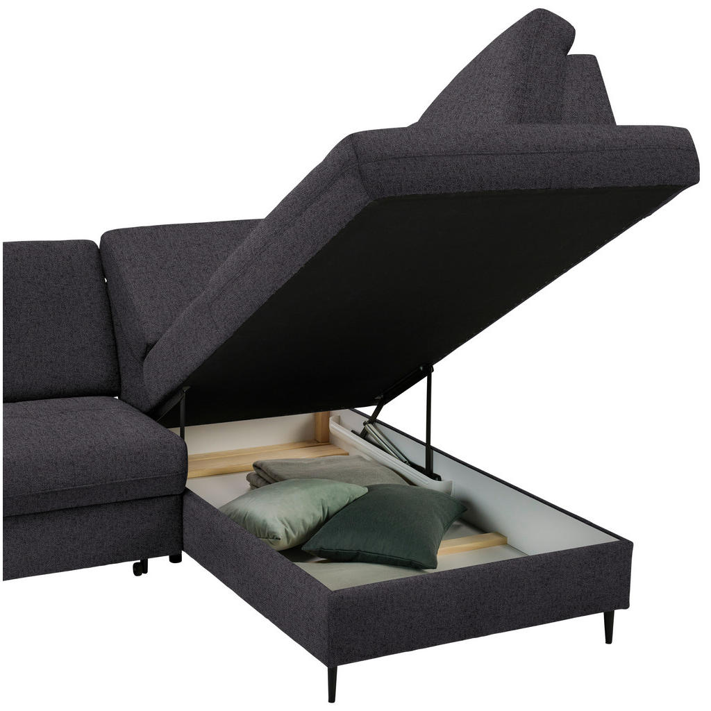 Thumbnail - Carryhome Ecksofa, Dunkelbraun, Textil, Buche, massiv, 3-Sitzer, Ottomane rechts, L-Form, 241x184 cm, Stoffauswahl, seit...