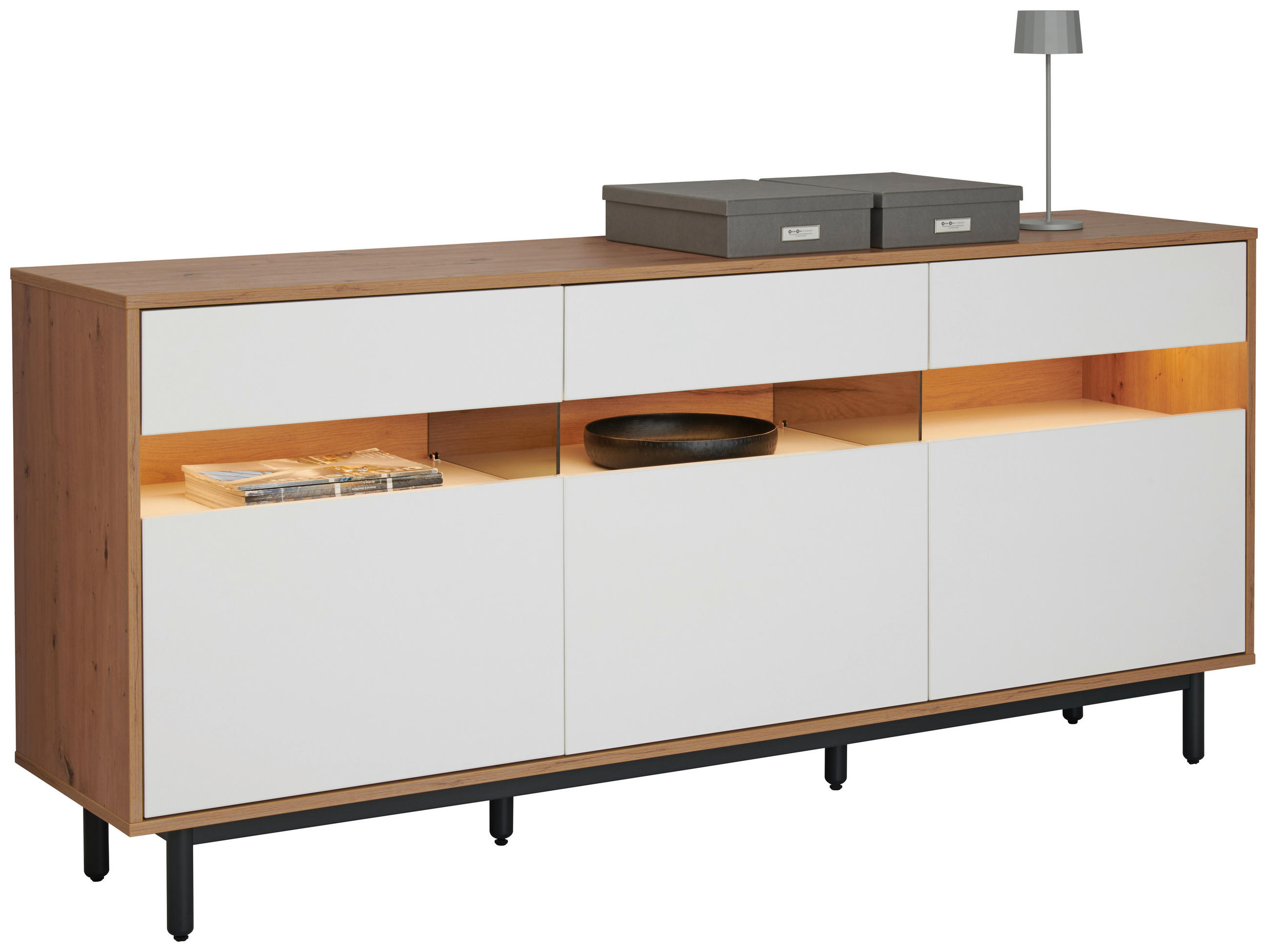 home24 Sideboard Weiß, Eiche Artisan 190x85x45 cm