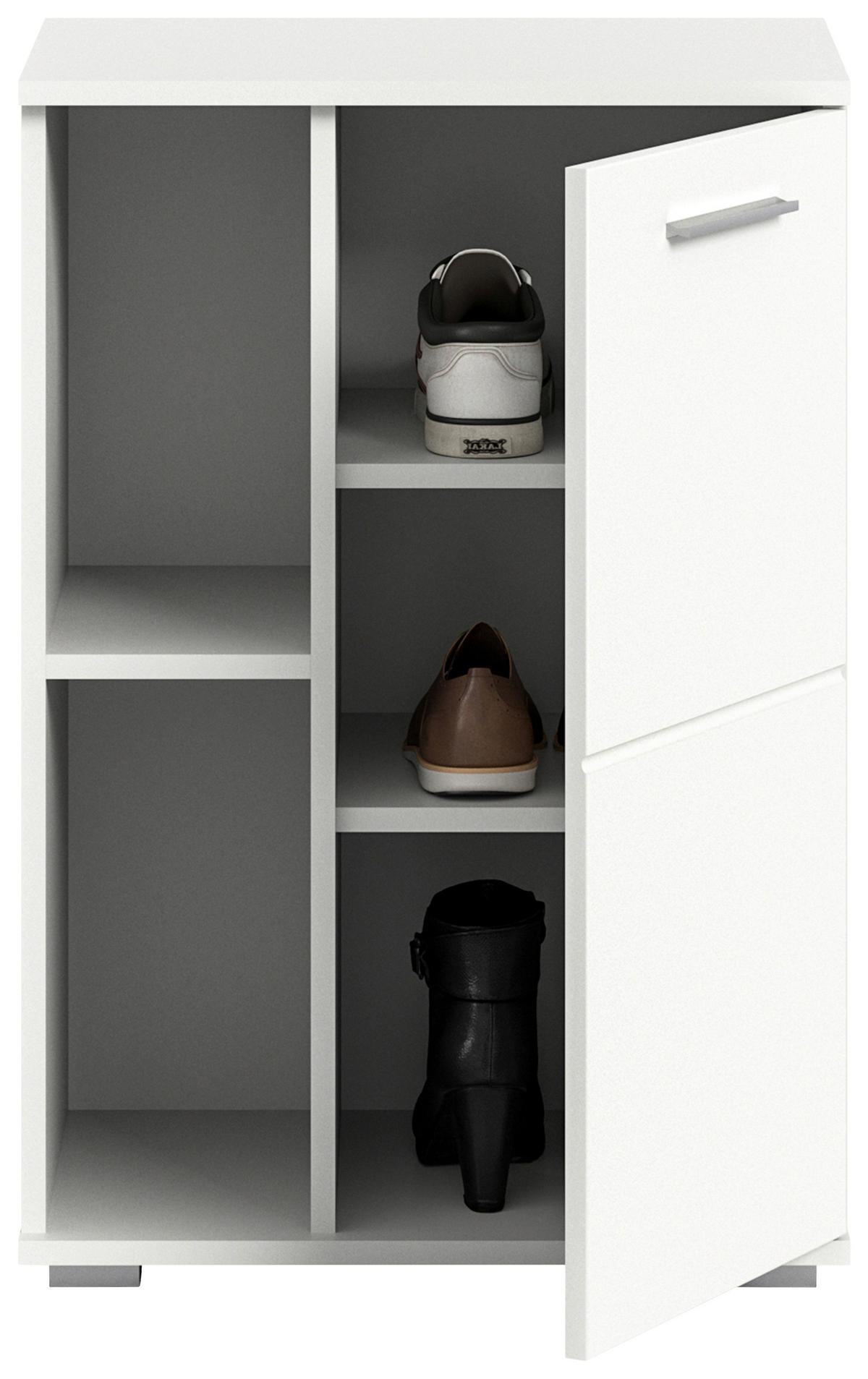 SCHUHSCHRANK Weiß, Weiß Hochglanz  - Weiß Hochglanz/Silberfarben, Design, Holzwerkstoff/Kunststoff (55/79/37cm) - Xora