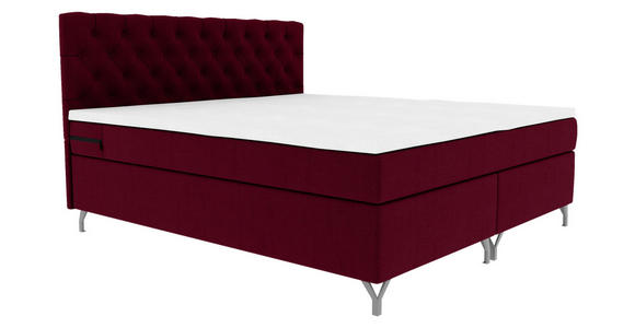 BOXSPRINGBETT 180/200 cm  in Weinrot  - Chromfarben/Weinrot, KONVENTIONELL, Textil/Metall (180/200cm) - Carryhome