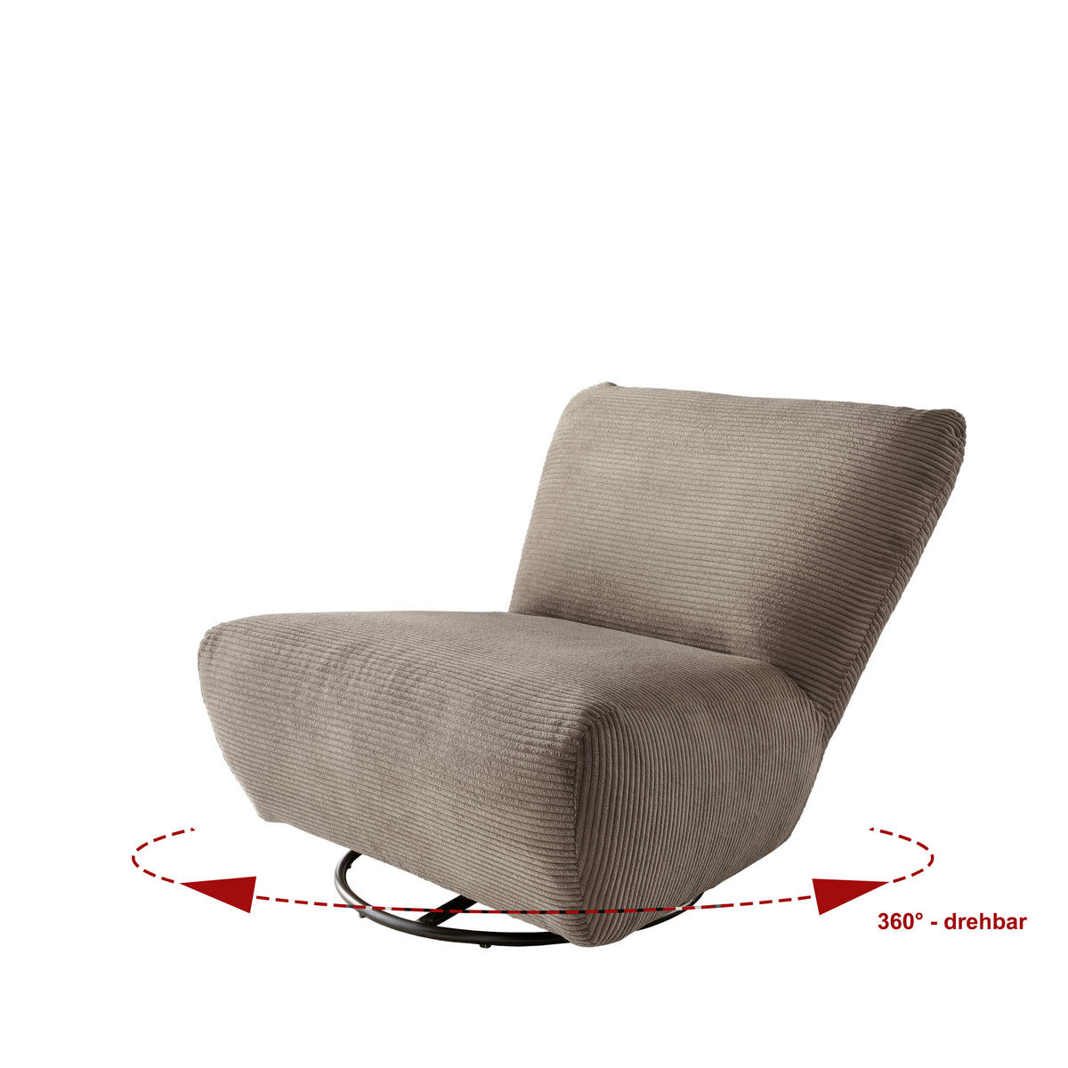 XXL-SESSEL in Cord Graubraun  - Graubraun/Schwarz, Trend, Textil/Metall (95/77/94cm) - Livetastic