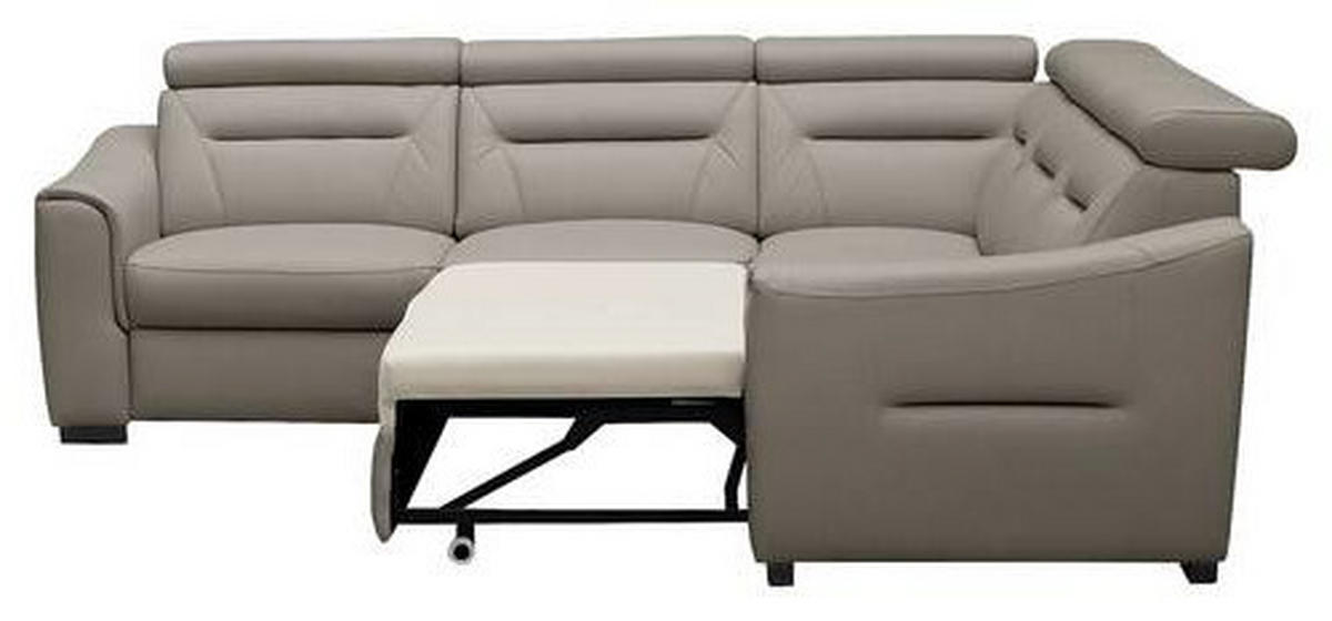 ECKSOFA Schlammfarben Echtleder Lederlook Schlaffunktion, Rücken echt, Relaxfunktion, Kopfteilverstellung  - Wengefarben/Schlammfarben, Design, Leder/Holz (260/260cm) - Celina Home