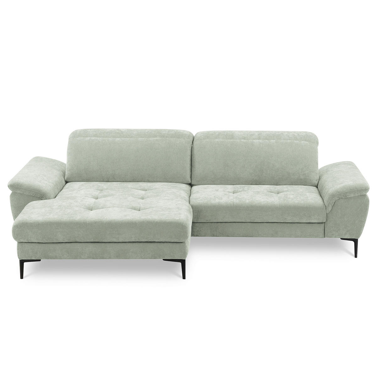 ECKSOFA PRADO Mintgrün Webstoff Bettkasten, Kopfteilverstellung, Sitztiefenverstellung  - Schwarz/Mintgrün, Design, Textil/Metall (195/268cm) - Livetastic